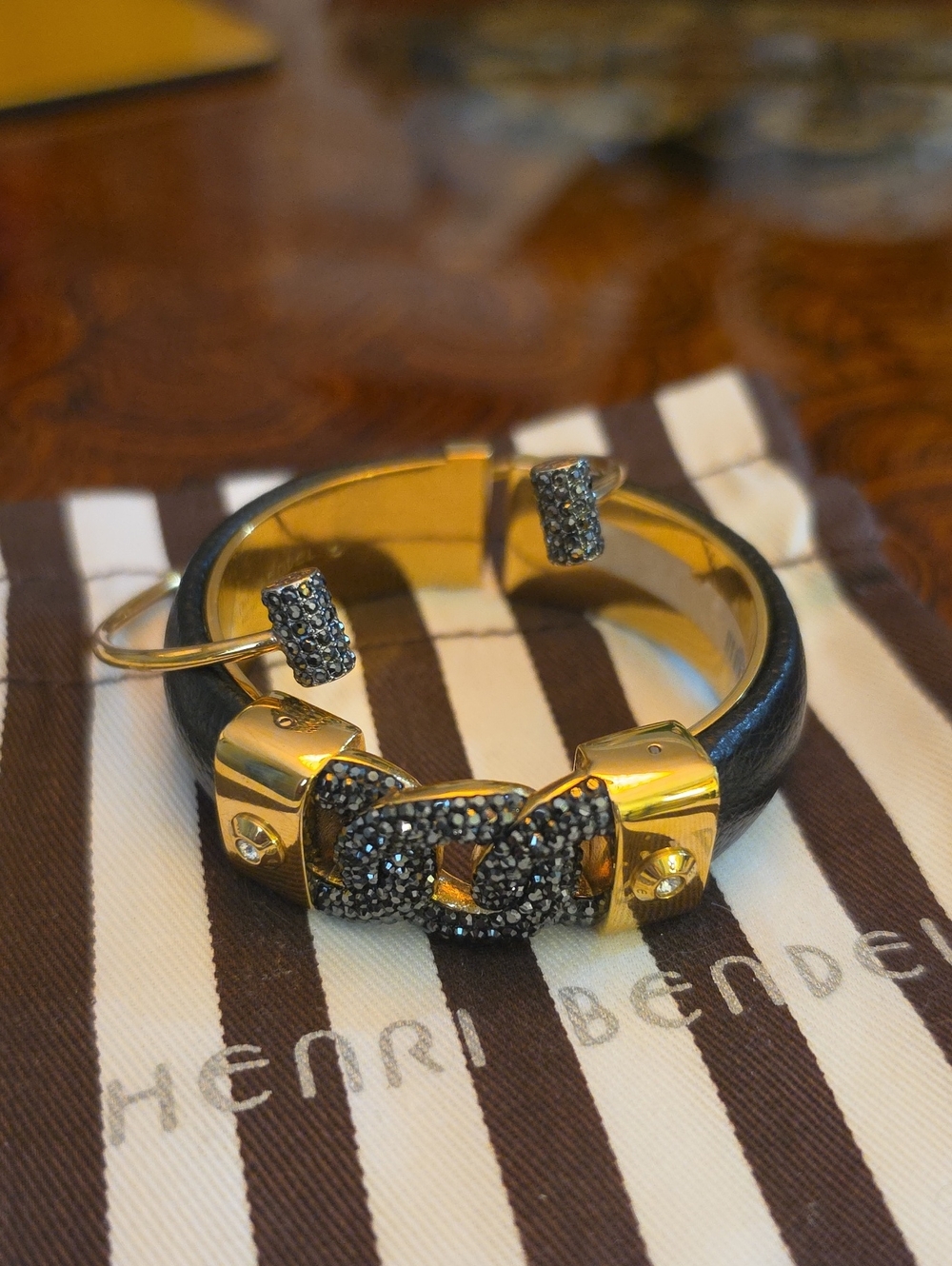 henri bendel Black and Gold Pave Link Cuff Bracelet BUNDLE